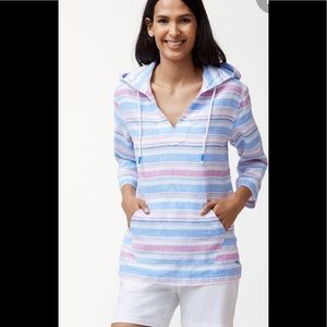 Tommy Bahama Tulum Strippe Linen Hoodie Pin/Blu XS